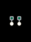 Diamond-Color Stone-Pearl Dangle Earrings-3.45 Ct TW Gold 14K White / Lab Grown Diamond / Excellent-FG-VS-White | Anvaya Canada