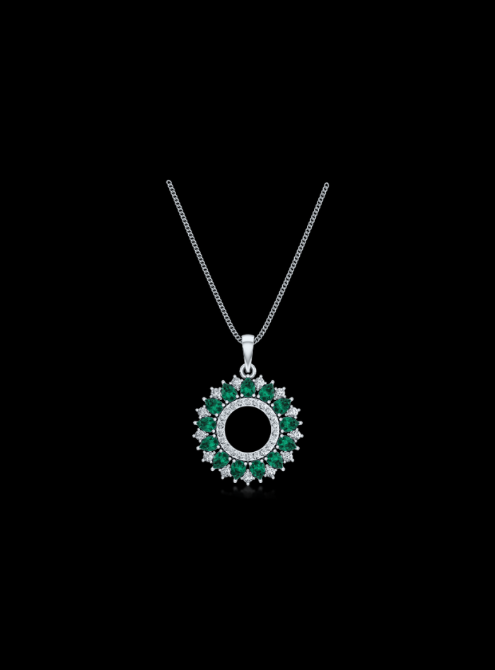 Emerald & Diamond Classic Circle Pendant-1.90 Ct TW - Anvaya Canada-White