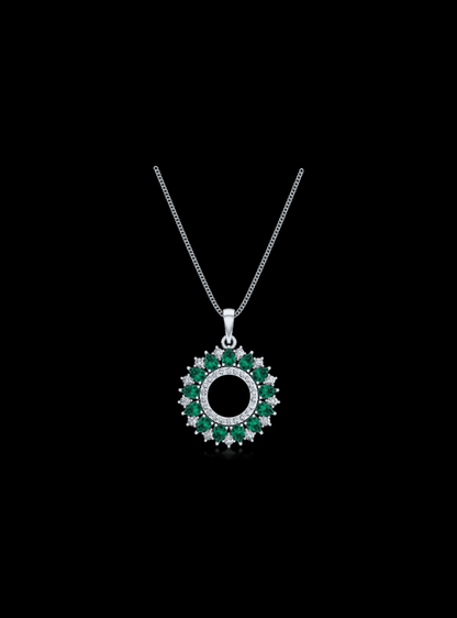 Emerald & Diamond Classic Circle Pendant-1.90 Ct TW - Anvaya Canada-White