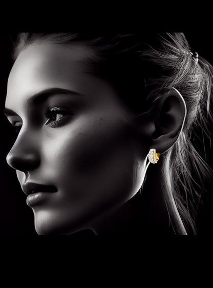 Graduated Diamond Triple Row Huggie Hoop Earring-Yellow