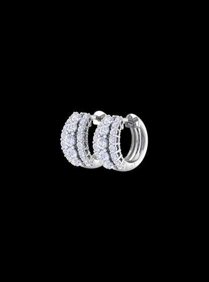 Graduated Diamond Triple Row Huggie Hoop Earring-1.60 Ct TW-White