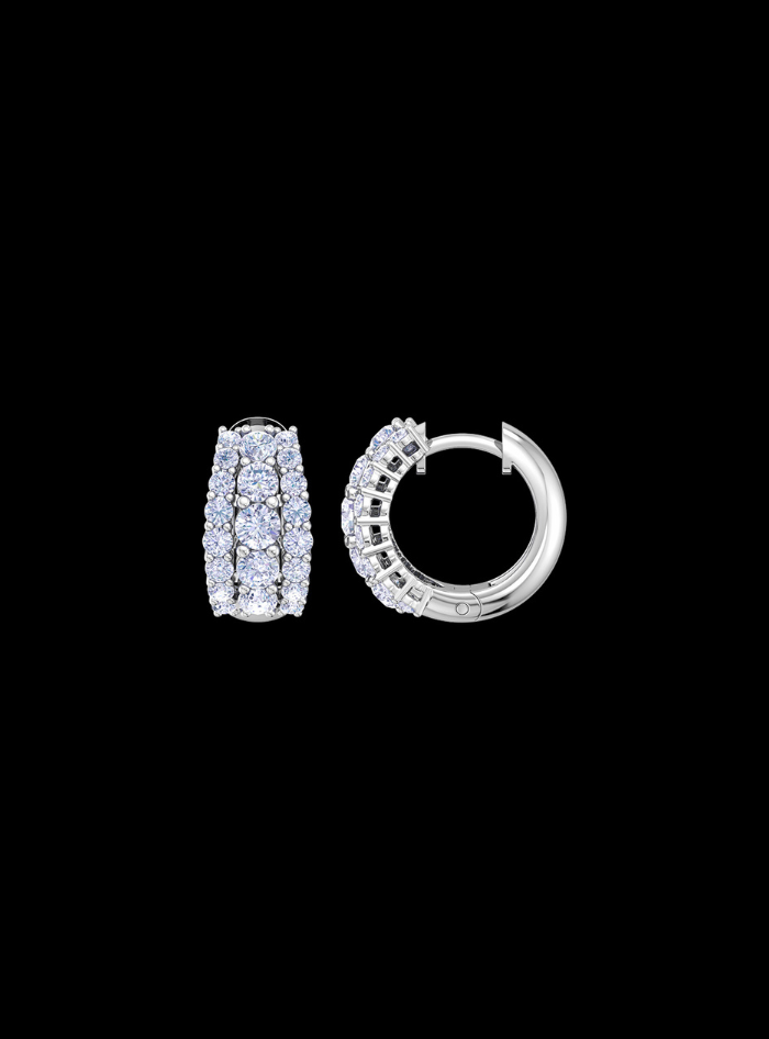 Graduated Diamond Triple Row Huggie Hoop Earring-1.60 Ct TW-White