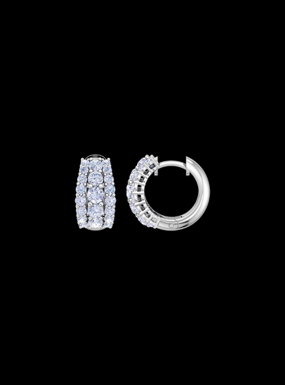 Graduated Diamond Triple Row Huggie Hoop Earring-1.60 Ct TW-White