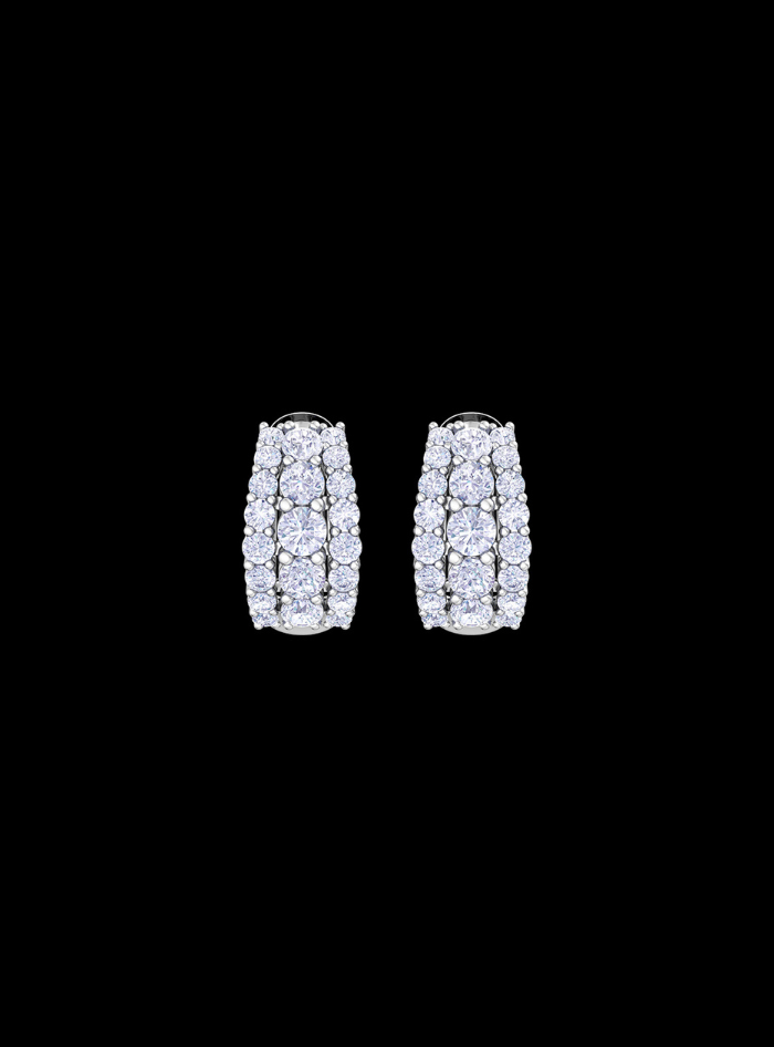 Graduated Diamond Triple Row Huggie Hoop Earring-1.60 Ct TW-White