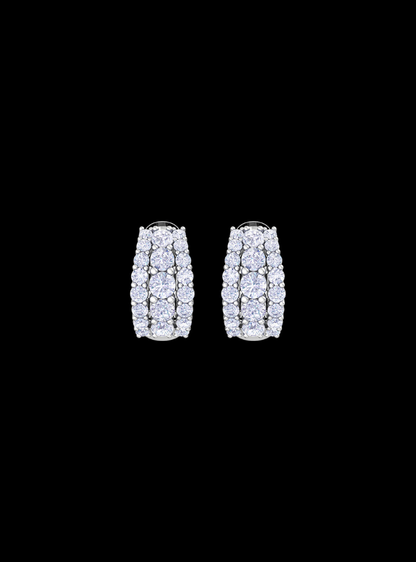 Graduated Diamond Triple Row Huggie Hoop Earring-1.60 Ct TW-White