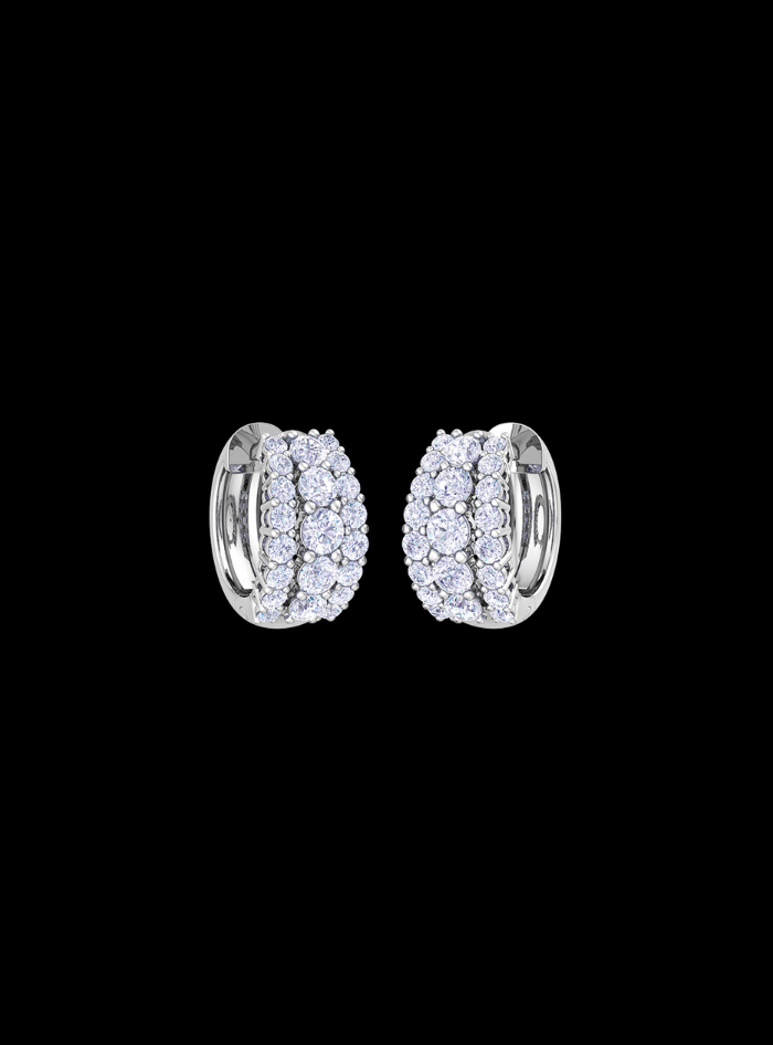 Graduated Diamond Triple Row Huggie Hoop Earring-1.60 Ct TW-White