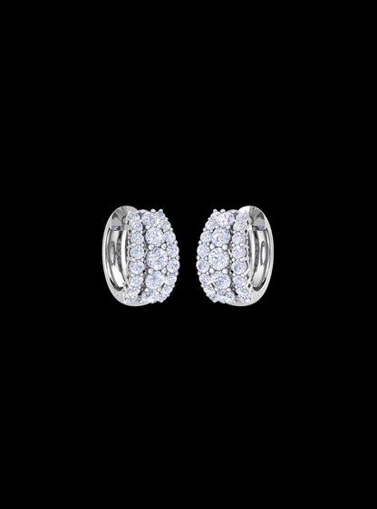Graduated Diamond Triple Row Huggie Hoop Earring-1.60 Ct TW-White