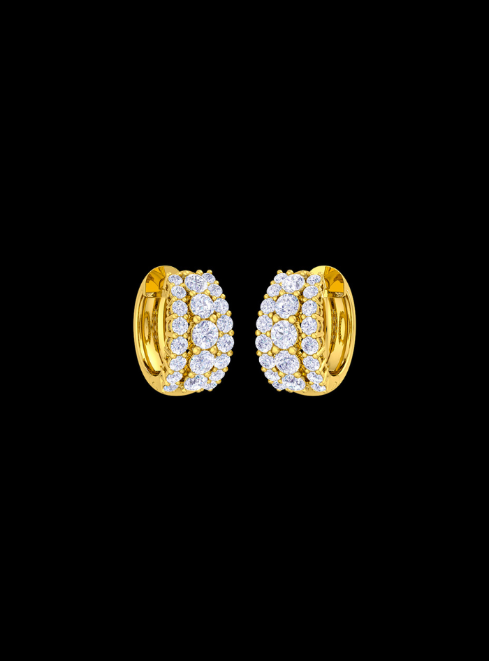 Graduated Diamond Triple Row Huggie Hoop Earring-1.60 Ct TW-Yellow
