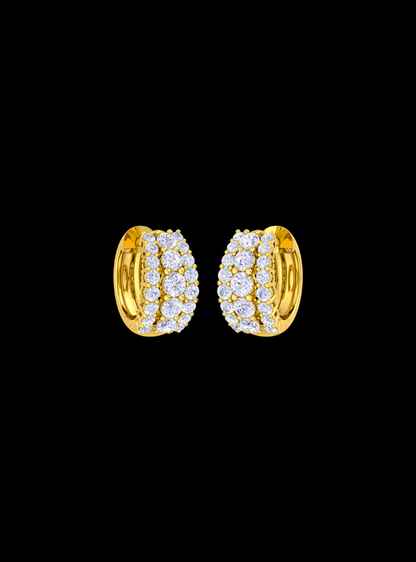 Graduated Diamond Triple Row Huggie Hoop Earring-1.60 Ct TW-Yellow