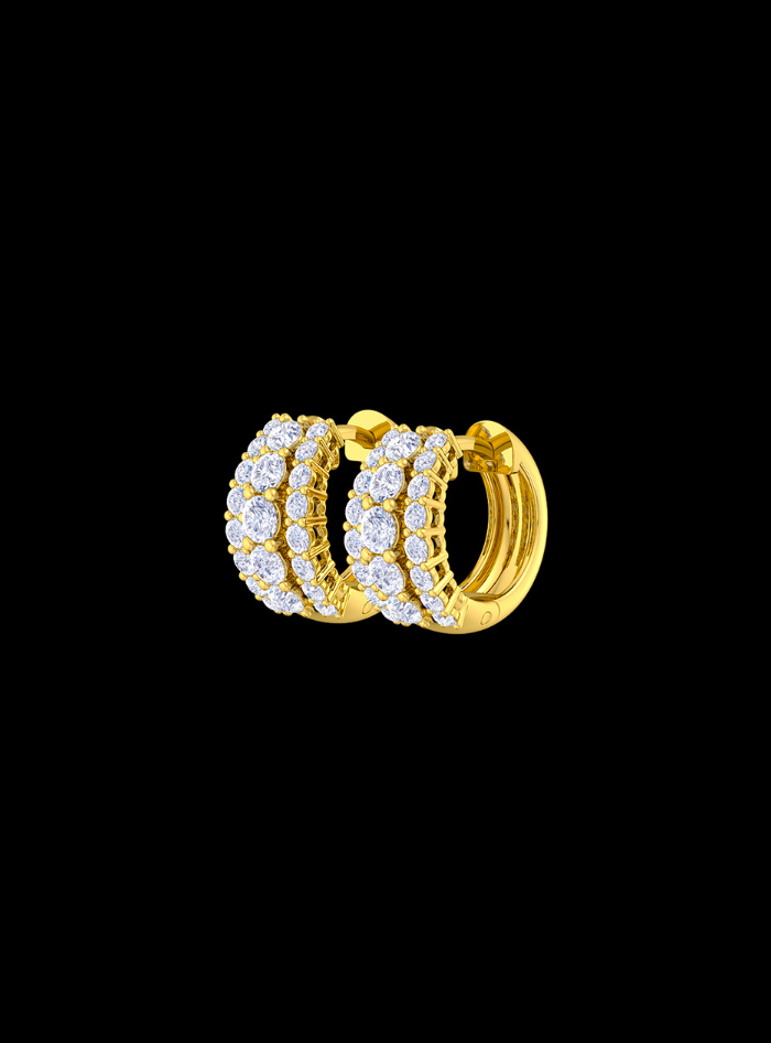 Graduated Diamond Triple Row Huggie Hoop Earring-1.60 Ct TW