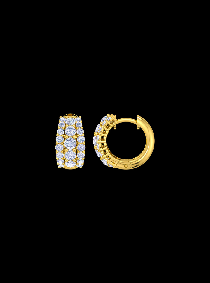 Graduated Diamond Triple Row Huggie Hoop Earring-1.60 Ct TW-Yellow