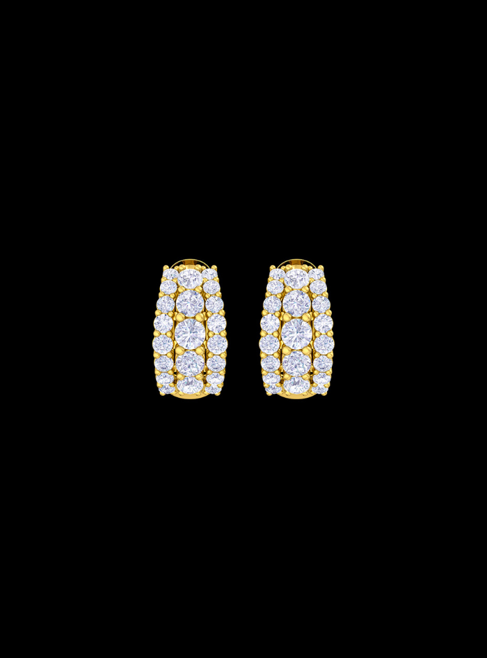 Graduated Diamond Triple Row Huggie Hoop Earring-1.60 Ct TW-Yellow