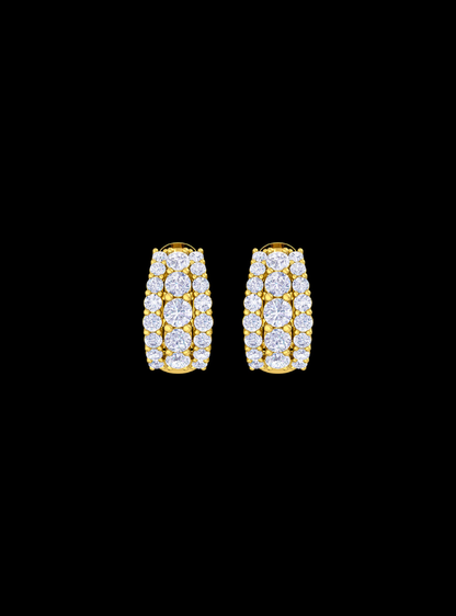 Graduated Diamond Triple Row Huggie Hoop Earring-1.60 Ct TW-Yellow