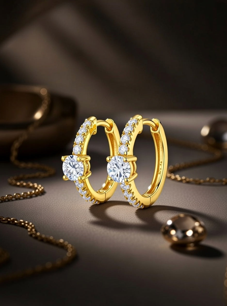 Single Row Huggie Hoop Earring-0.75 Ct TW-Yellow