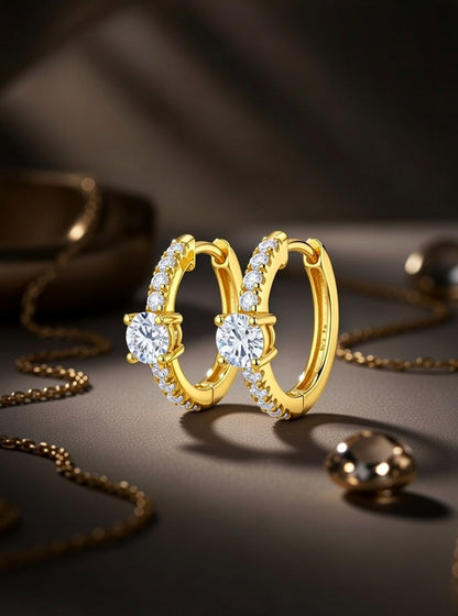 Single Row Huggie Hoop Earring-0.75 Ct TW-Yellow