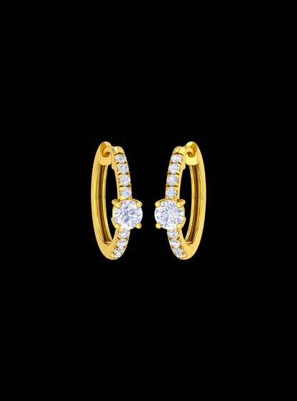 Single Row Huggie Hoop Earring-0.75 Ct TW-Yellow