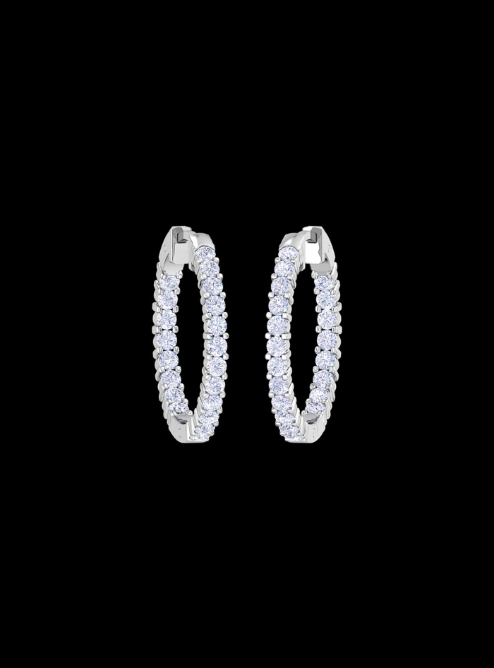 Inside Out Round Diamond Hoop Earring-1.00 Ct TW-White