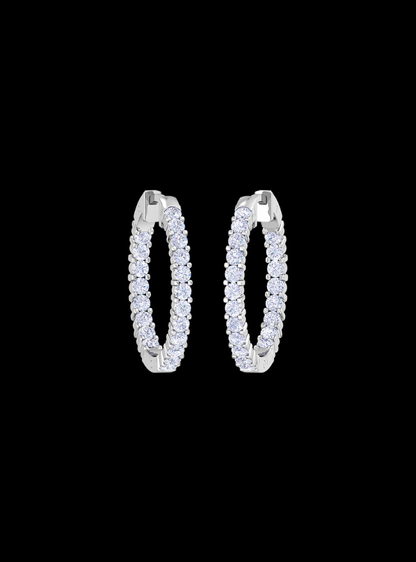 Inside Out Round Diamond Hoop Earring-1.00 Ct TW-White