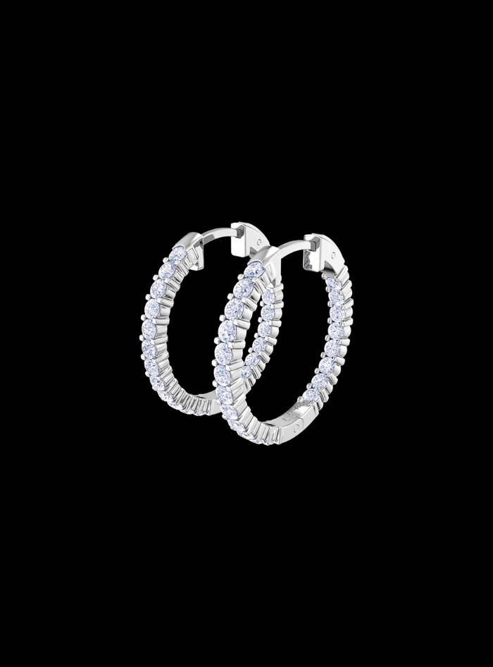 Inside Out Round Diamond Hoop Earring-1.00 Ct TW-White