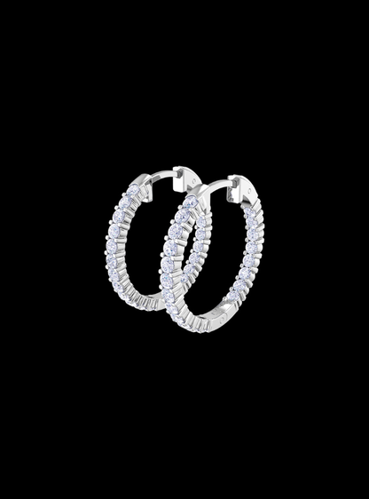 Inside Out Round Diamond Hoop Earring-1.00 Ct TW-White
