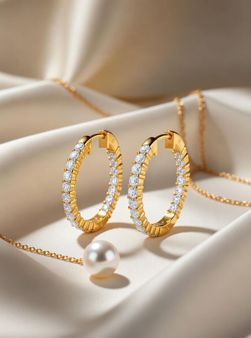 Inside Out Round Diamond Hoop Earring-1.00 Ct TW-Yellow