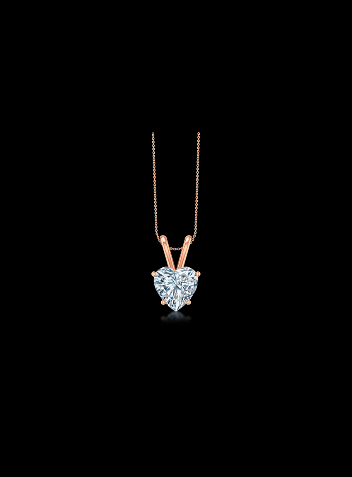 Heart Shape Diamond Solitaire Pendant-4 Prong Basket-0.50 Ct TW - Anvaya Canada-Rose