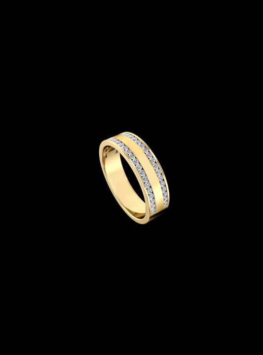 Men's Ring-Double Row Diamond-0.50 Ct TW Gold 14K Yellow / Lab Grown Diamond / Excellent-FG-VS