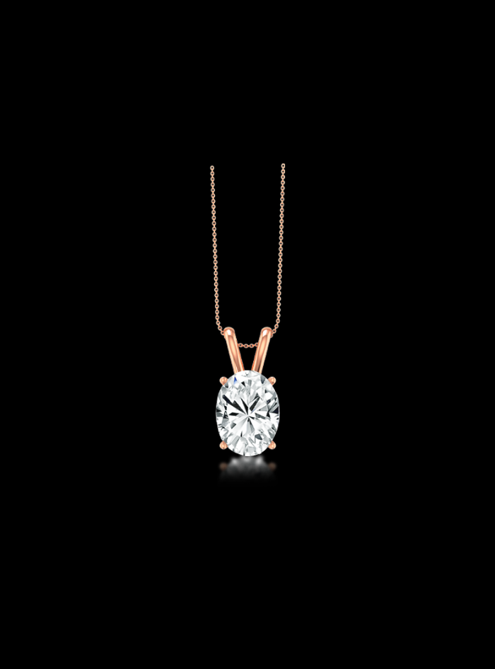 Oval Diamond Solitaire Pendant-4 Prong Basket-1.00 Ct TW - Anvaya Canada-Rose