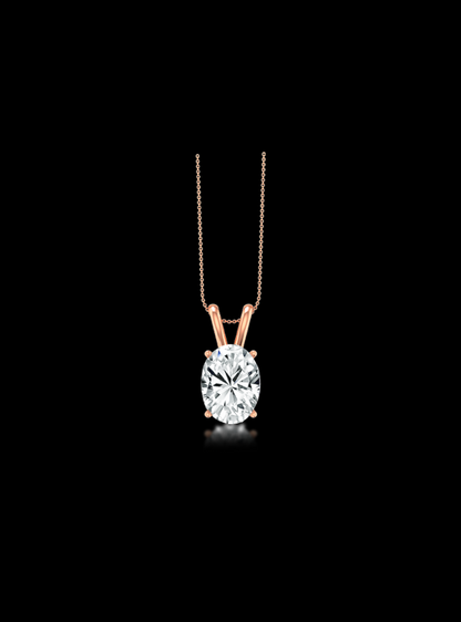 Oval Diamond Solitaire Pendant-4 Prong Basket-1.00 Ct TW - Anvaya Canada-Rose