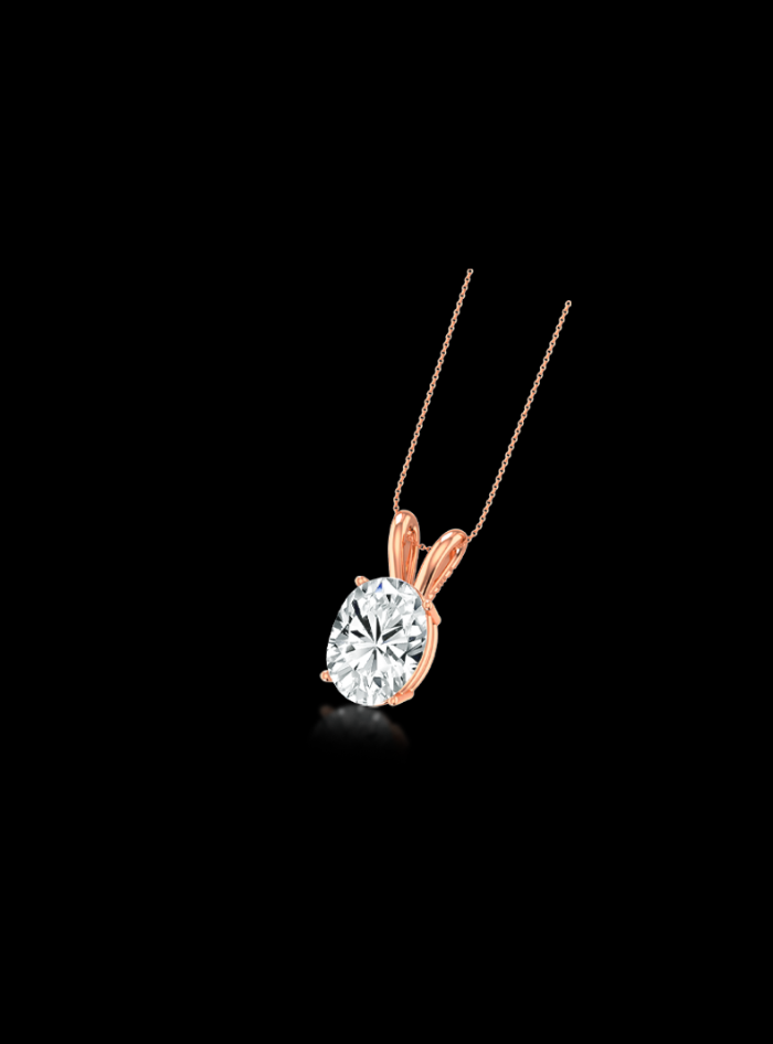 Oval Diamond Solitaire Pendant-4 Prong Basket-1.00 Ct TW - Anvaya Canada-Rose