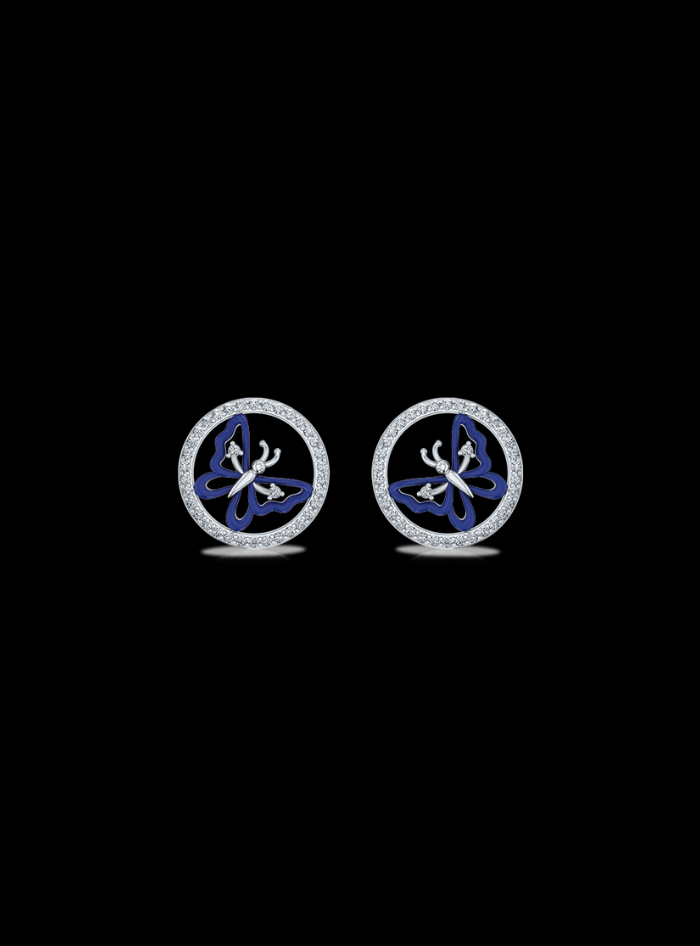 Diamond & Enamel Circle Fashion Earrings-0.55 Ct TW Gold 14K White / Lab Grown Diamond / Excellent-FG-VS-White