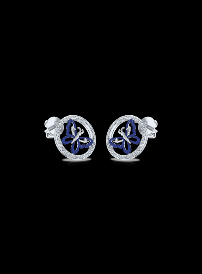 Diamond & Enamel Circle Fashion Earrings-0.55 Ct TW Gold 14K White / Lab Grown Diamond / Excellent-FG-VS-White