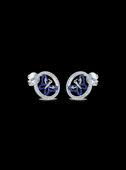 Diamond & Enamel Circle Fashion Earrings-0.55 Ct TW Gold 14K White / Lab Grown Diamond / Excellent-FG-VS-White