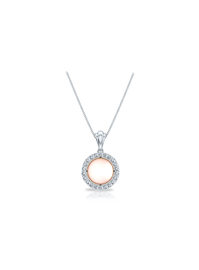 Round Diamond & Pearl Halo Pendant-0.50 Ct TW - Anvaya Canada-White