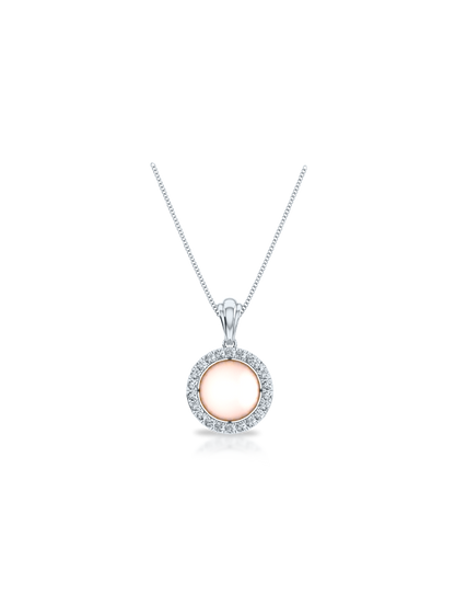 Round Diamond & Pearl Halo Pendant-0.50 Ct TW - Anvaya Canada-White