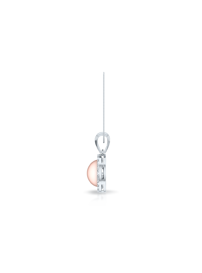 Round Diamond & Pearl Halo Pendant-0.50 Ct TW - Anvaya Canada-White 