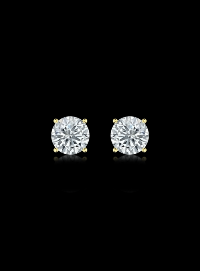 Round Diamond Studs-4 Prong Basket-Push Back-3.00 Ct TW Gold 14K Yellow / Lab Grown Diamond / Excellent-FG-VS-Gold 14K White / Lab Grown Diamond / Excellent-FG-VS-Yellow