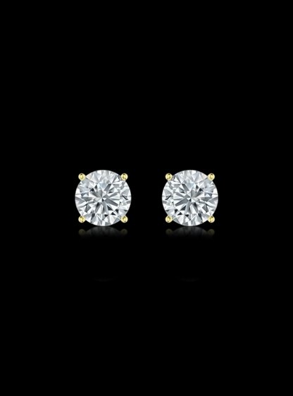 Round Diamond Studs-4 Prong Basket-Push Back-3.00 Ct TW Gold 14K Yellow / Lab Grown Diamond / Excellent-FG-VS-Gold 14K White / Lab Grown Diamond / Excellent-FG-VS-Yellow