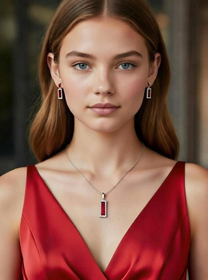 Diamond & Enamel Matching Earring & Neckwear Set-0.70 Ct TW Gold 14K White / Lab Grown Diamond / Excellent-FG-VS-White