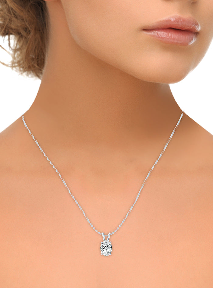 Oval Diamond Solitaire Pendant-4 Prong Basket-1.00 Ct TW - Anvaya Canada-White