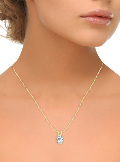 Oval Diamond Solitaire Pendant-4 Prong Basket-1.00 Ct TW - Anvaya Canada-Yellow