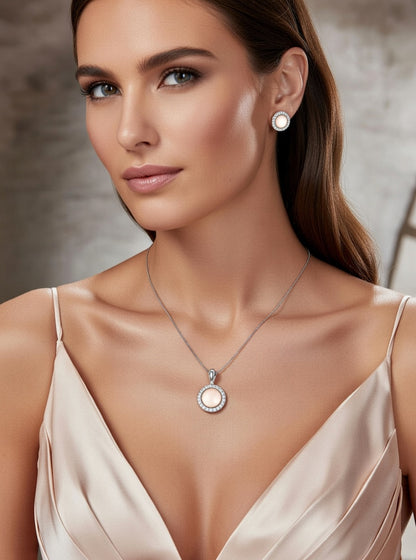 Diamond-Pearl Earring-Neckwear Set-1.30 Ct TW-White