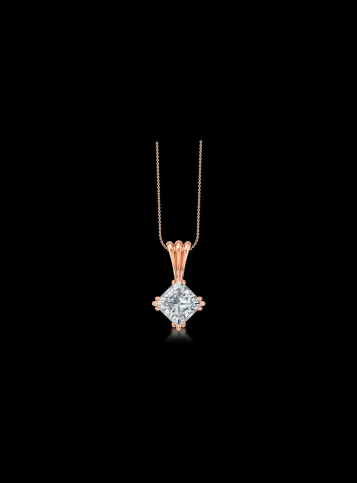 Diamond Solitaire Pendant-12 Prong Basket-1.00 Ct TW - Anvaya Canada-Rose