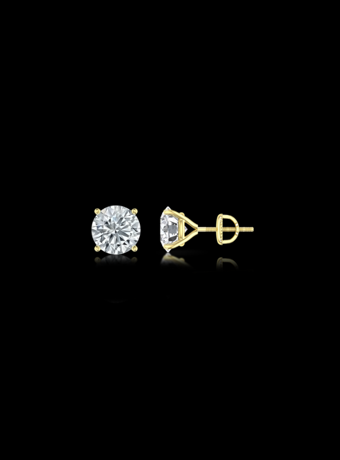 Round Diamond Studs-4 Prong Martini-Thread Back-1.00 Ct TW - Anvaya Canada-Yellow