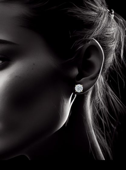 Round Diamond Studs-4 Prong Basket-Push Back-3.00 Ct TW Gold 14K Yellow / Lab Grown Diamond / Excellent-FG-VS-Gold 14K White / Lab Grown Diamond / Excellent-FG-VS-Yellow