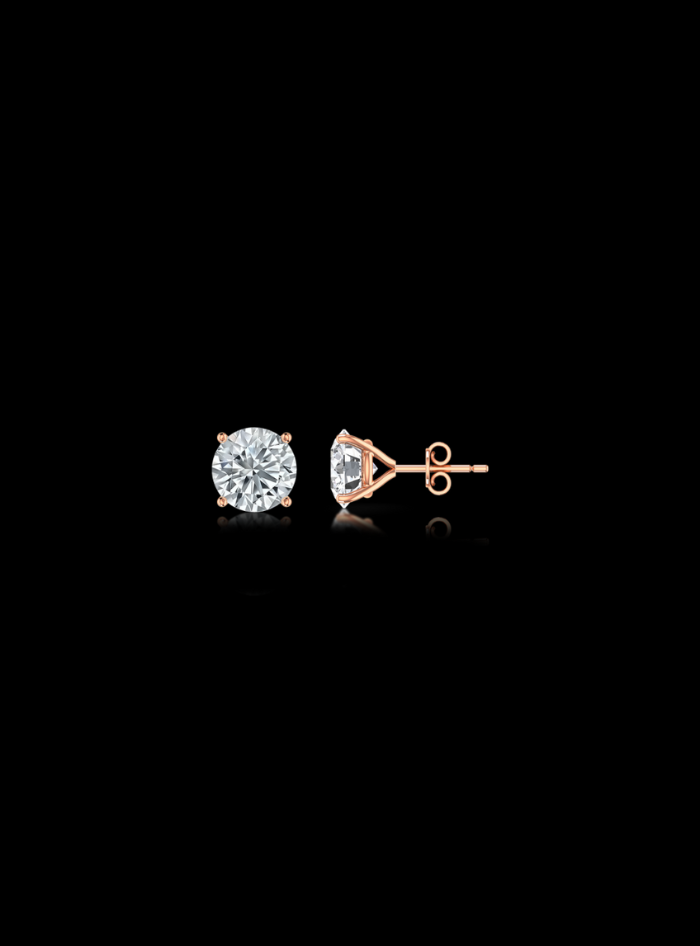 Round Diamond Studs-4 Prong Martini-Push Back-0.50 Ct TW Gold 14K Yellow / Lab Grown Diamond / Excellent-FG-VS-Gold 14K White / Lab Grown Diamond / Excellent-FG-VS-Gold 14K Rose / Lab Grown Diamond / Excellent-FG-VS-Rose