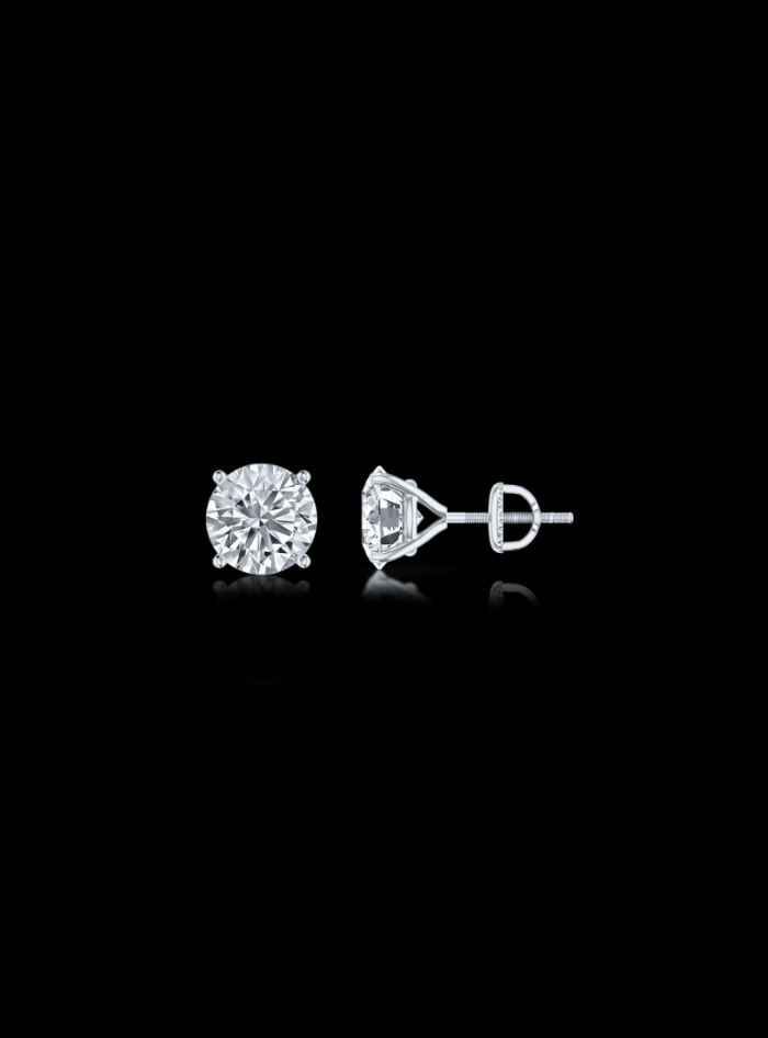 Round Diamond Studs-4 Prong Martini-Thread Back-1.00 Ct TW - Anvaya Canada-White
