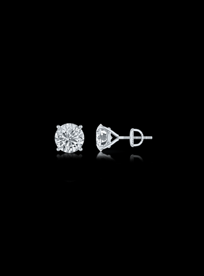 Round Diamond Studs-4 Prong Martini-Thread Back-1.00 Ct TW - Anvaya Canada-White