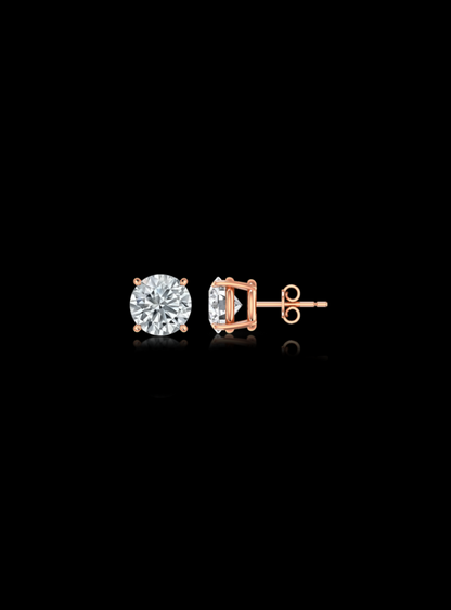 Round Diamond Studs-4 Prong Basket-Push Back-1.00 Ct TW - Anvaya Canada-Rose