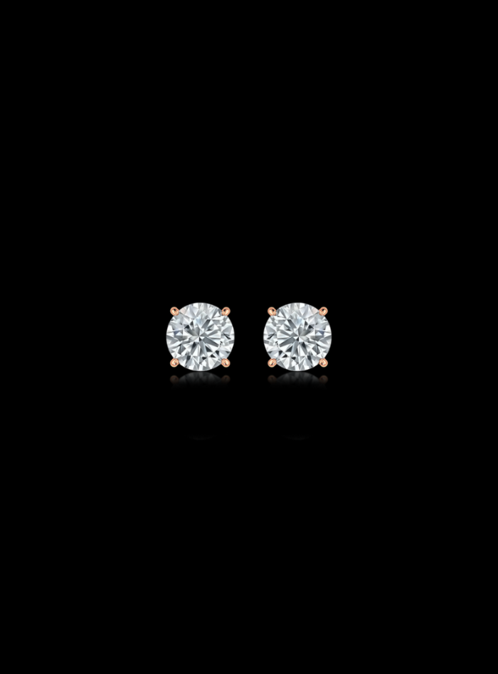 Round Diamond Studs-4 Prong Basket-Push Back-1.00 Ct TW - Anvaya Canada-Rose